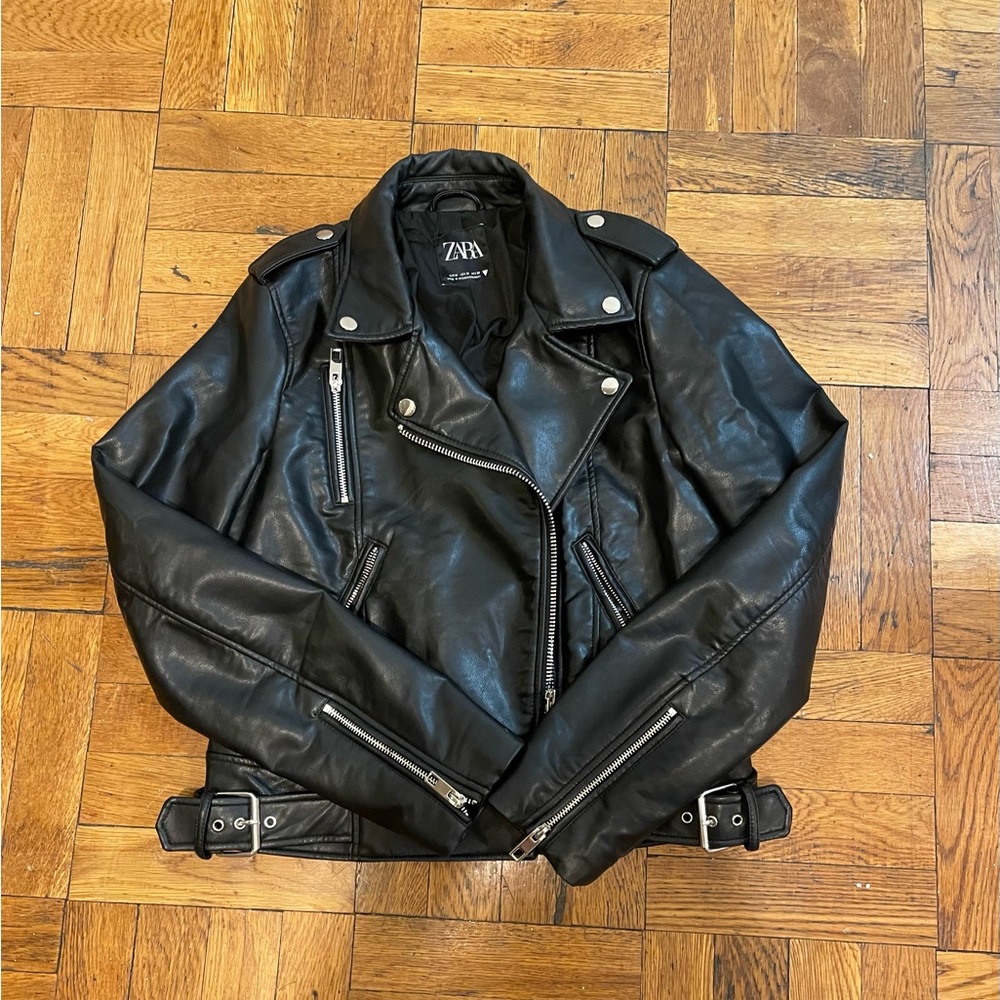Zara black faux leather jacket